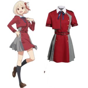 Lycoris Recoil Nishikigi Chisato JK Robe Rouge Uniforme Manches Courtes Cosplay Costume