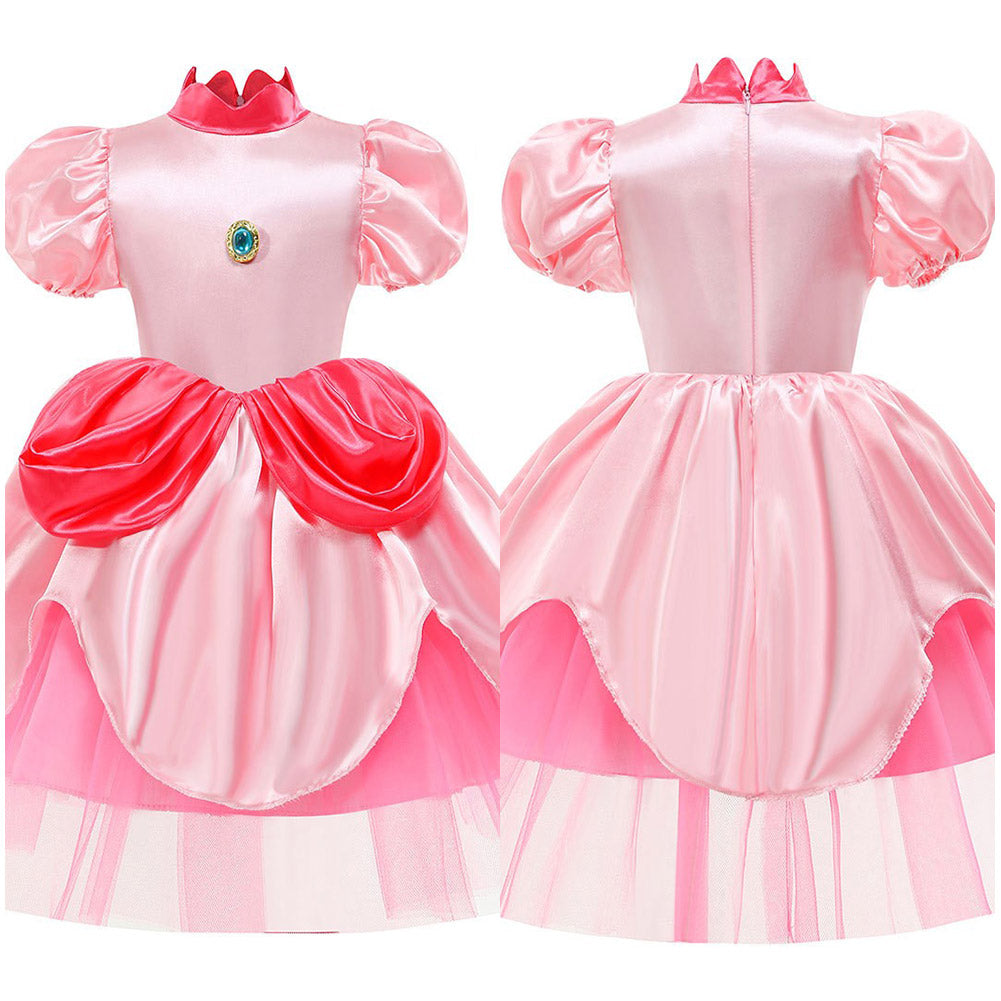 Enfant Super Mario Bros Peach Princess Cosplay Costume